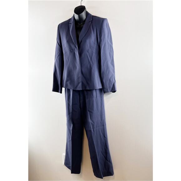John Meyer Two Piece Wool Blend Pant Suit Blazer Wide Leg Trousers Navy Blue - Picture 9 of 16